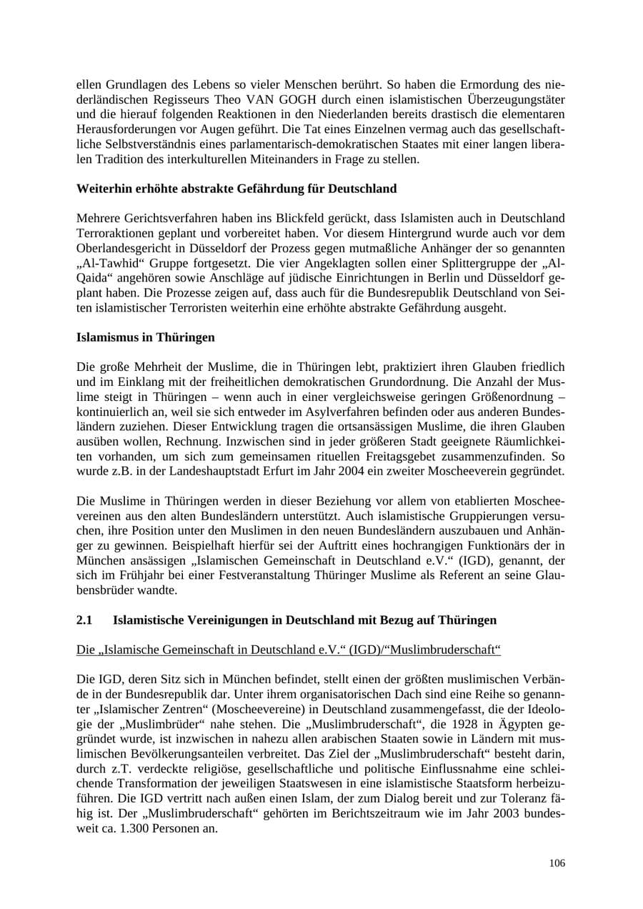 Seite 106 des Verfassungsschutzbericht 2004 Thüringen