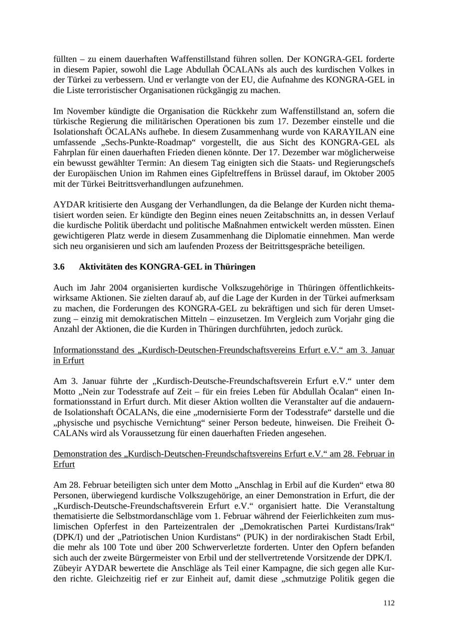 Seite 112 des Verfassungsschutzbericht 2004 Thüringen
