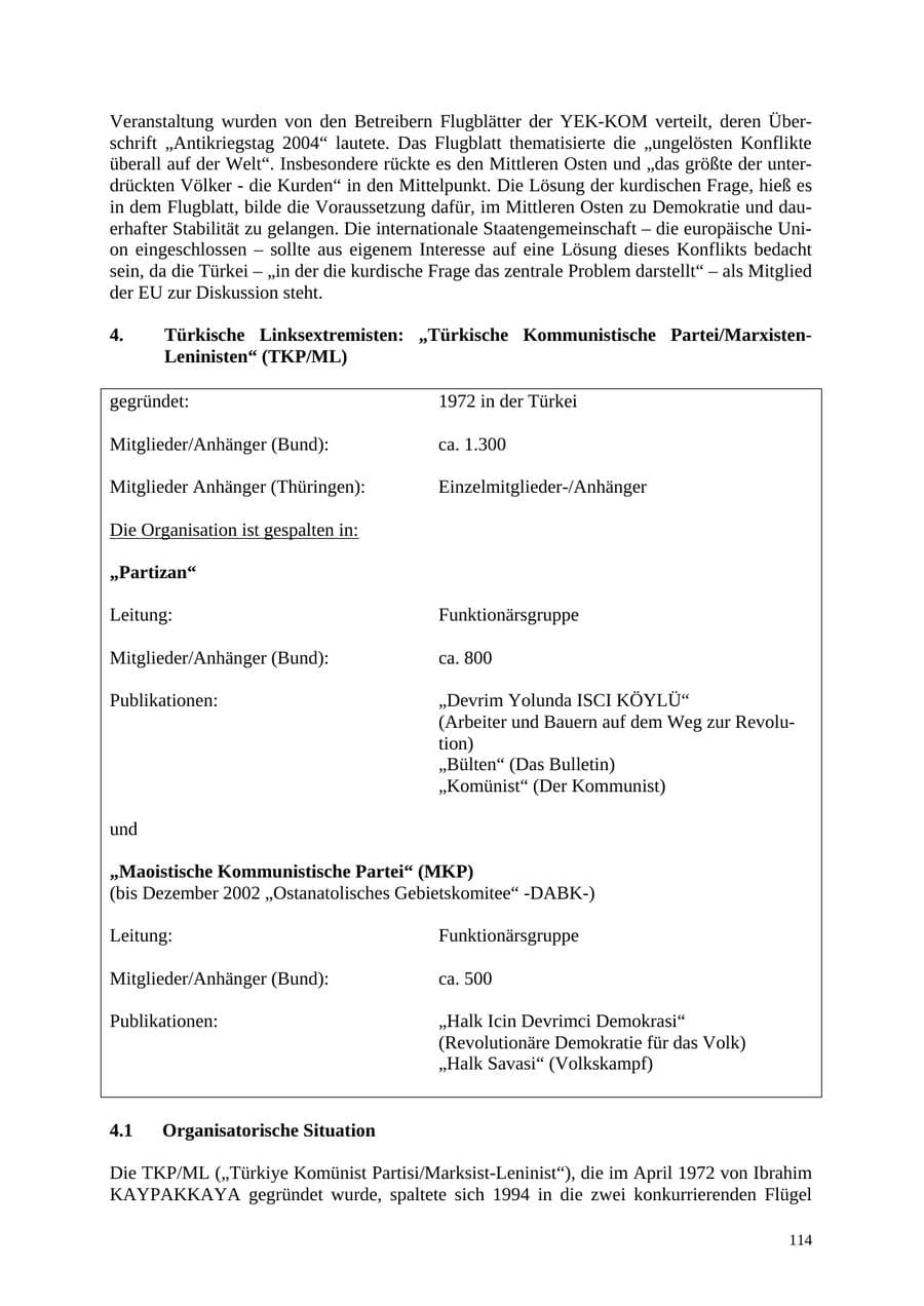 Seite 114 des Verfassungsschutzbericht 2004 Thüringen