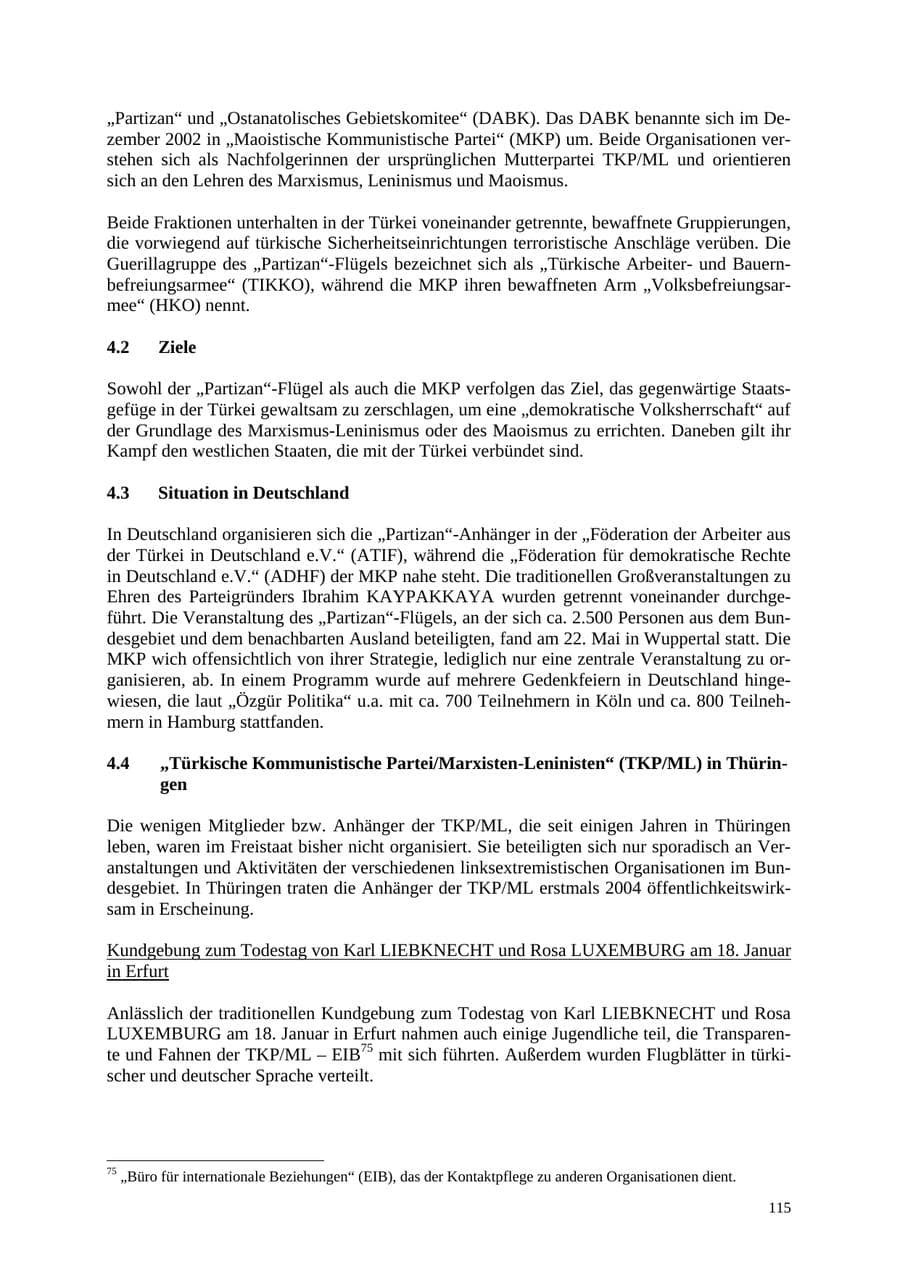 Seite 115 des Verfassungsschutzbericht 2004 Thüringen