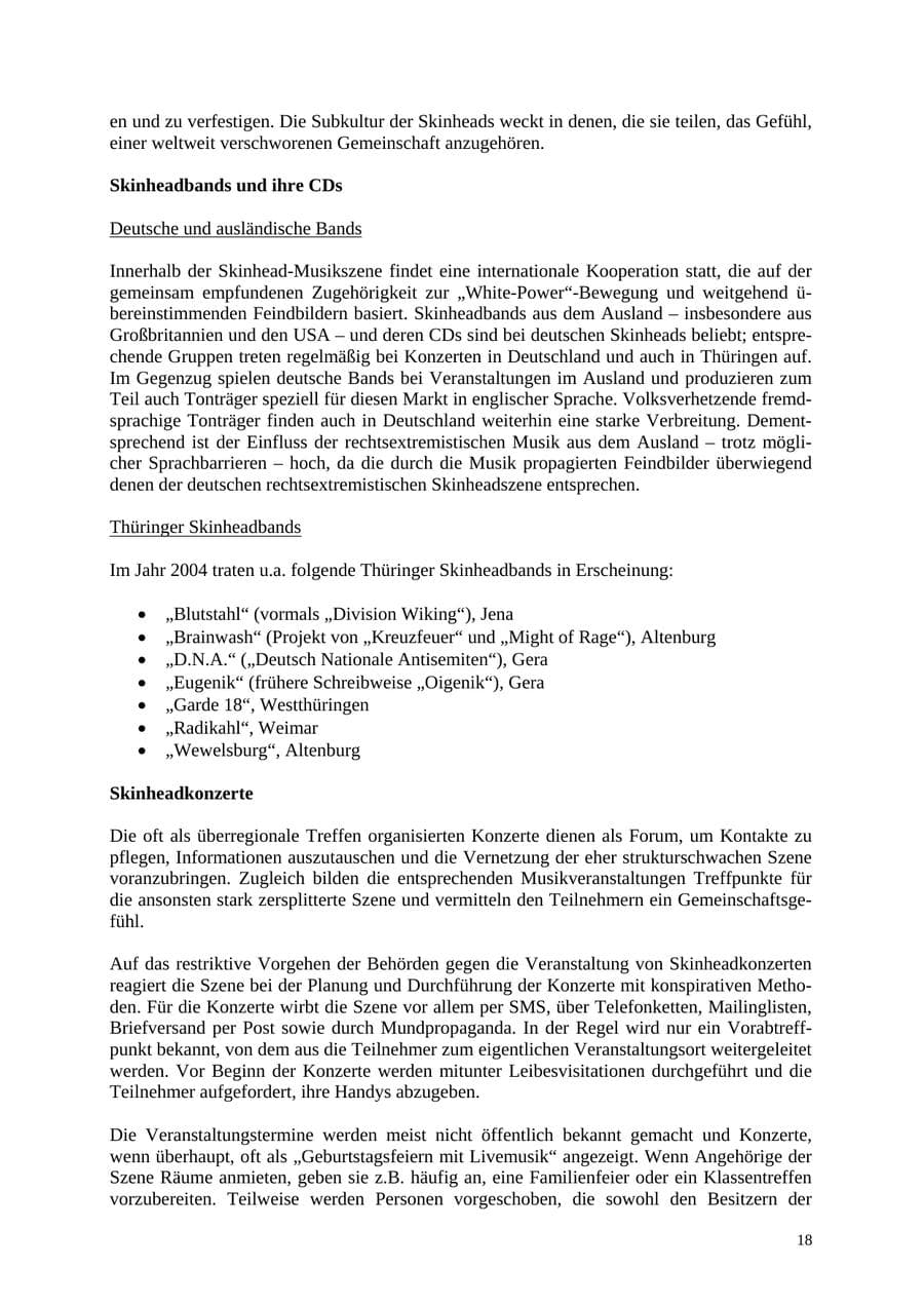 Seite 18 des Verfassungsschutzbericht 2004 Thüringen