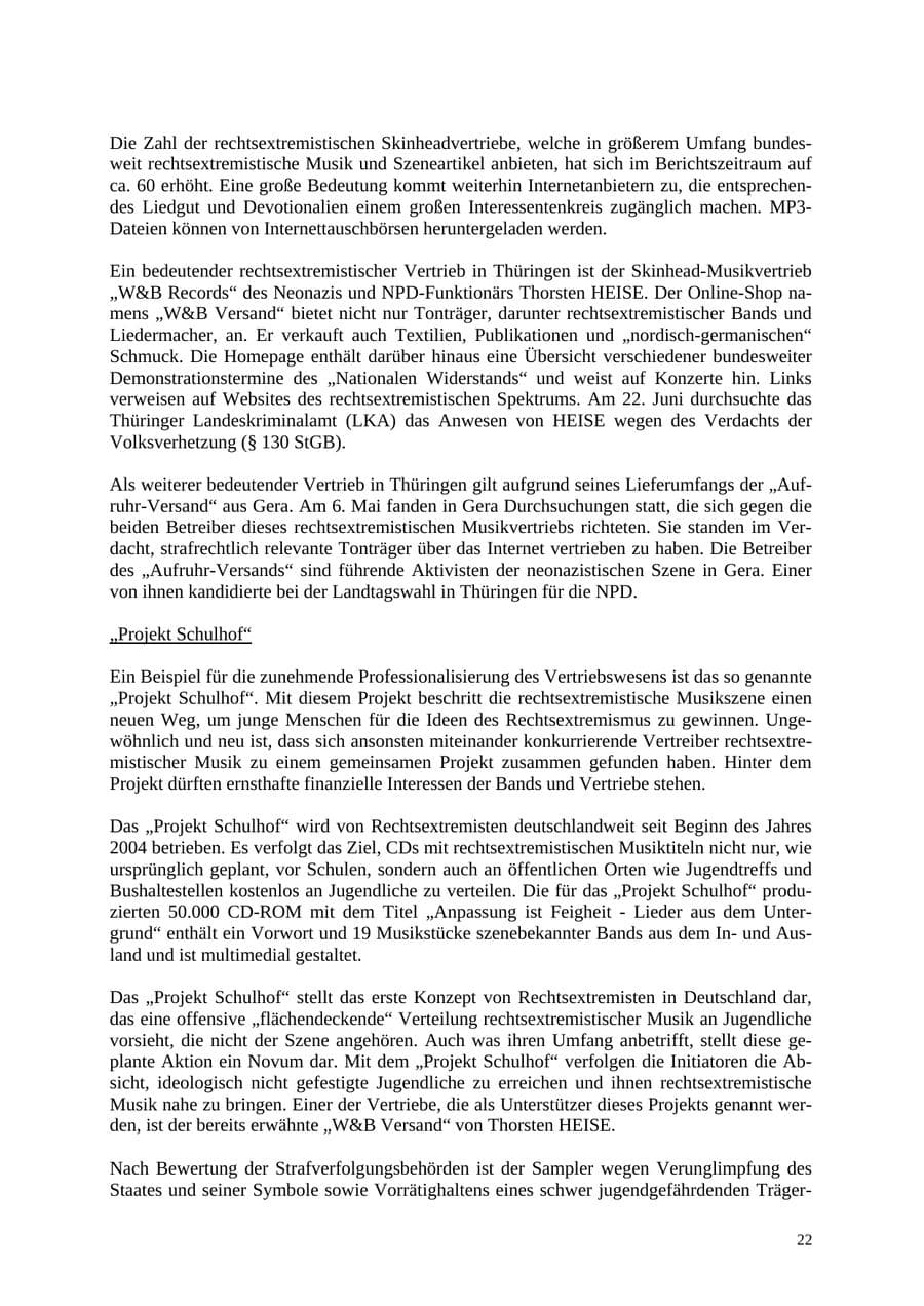 Seite 22 des Verfassungsschutzbericht 2004 Thüringen