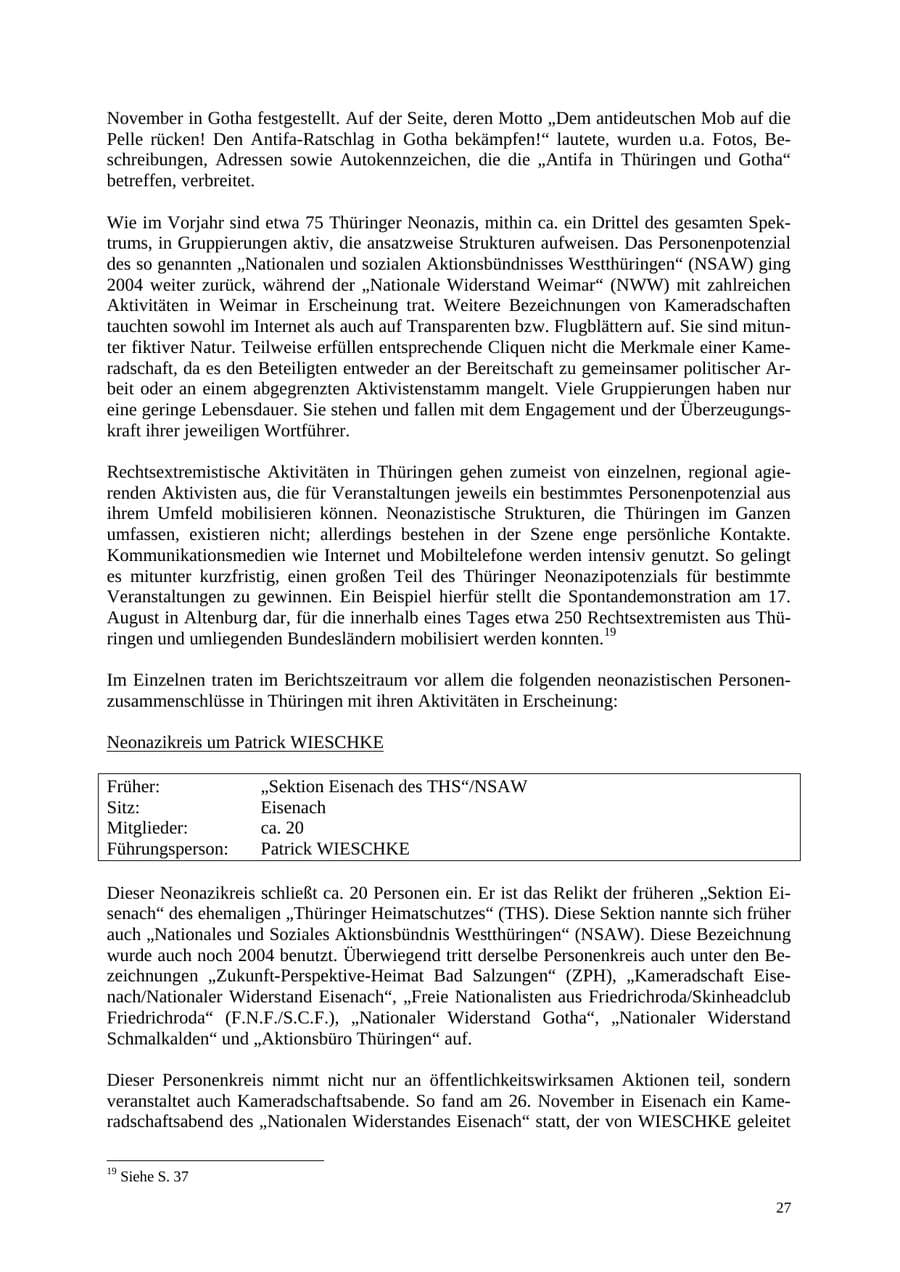 Seite 27 des Verfassungsschutzbericht 2004 Thüringen