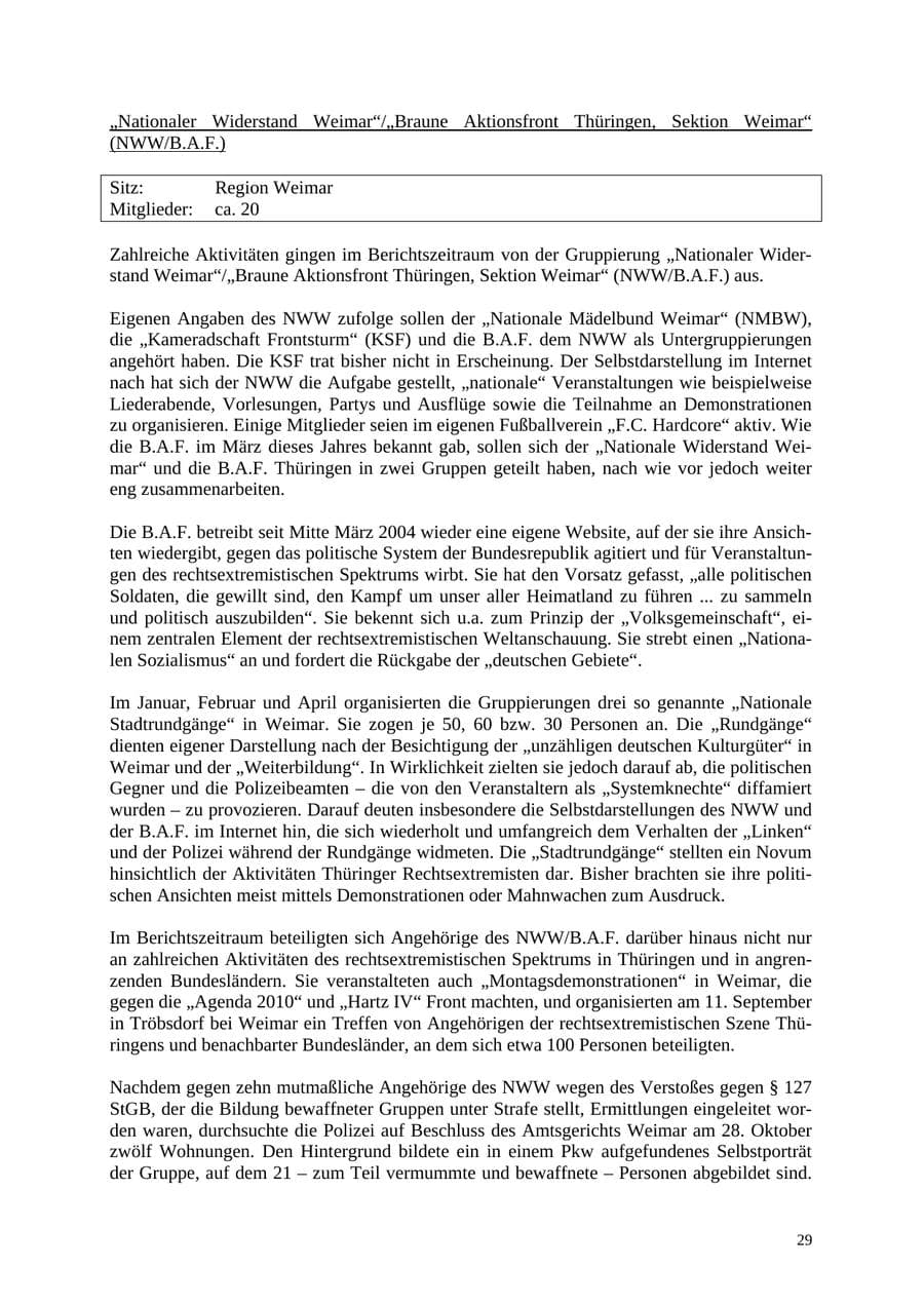 Seite 29 des Verfassungsschutzbericht 2004 Thüringen