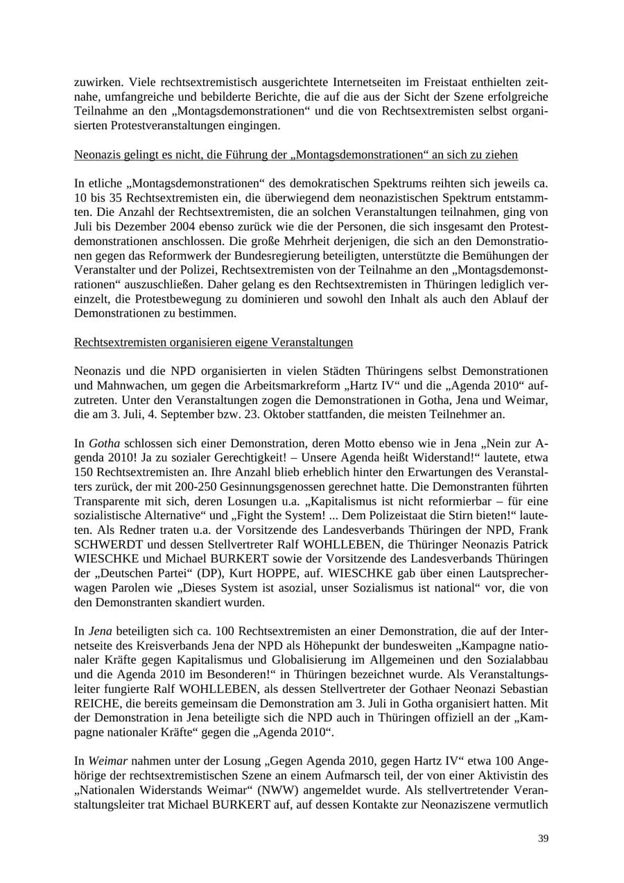 Seite 39 des Verfassungsschutzbericht 2004 Thüringen
