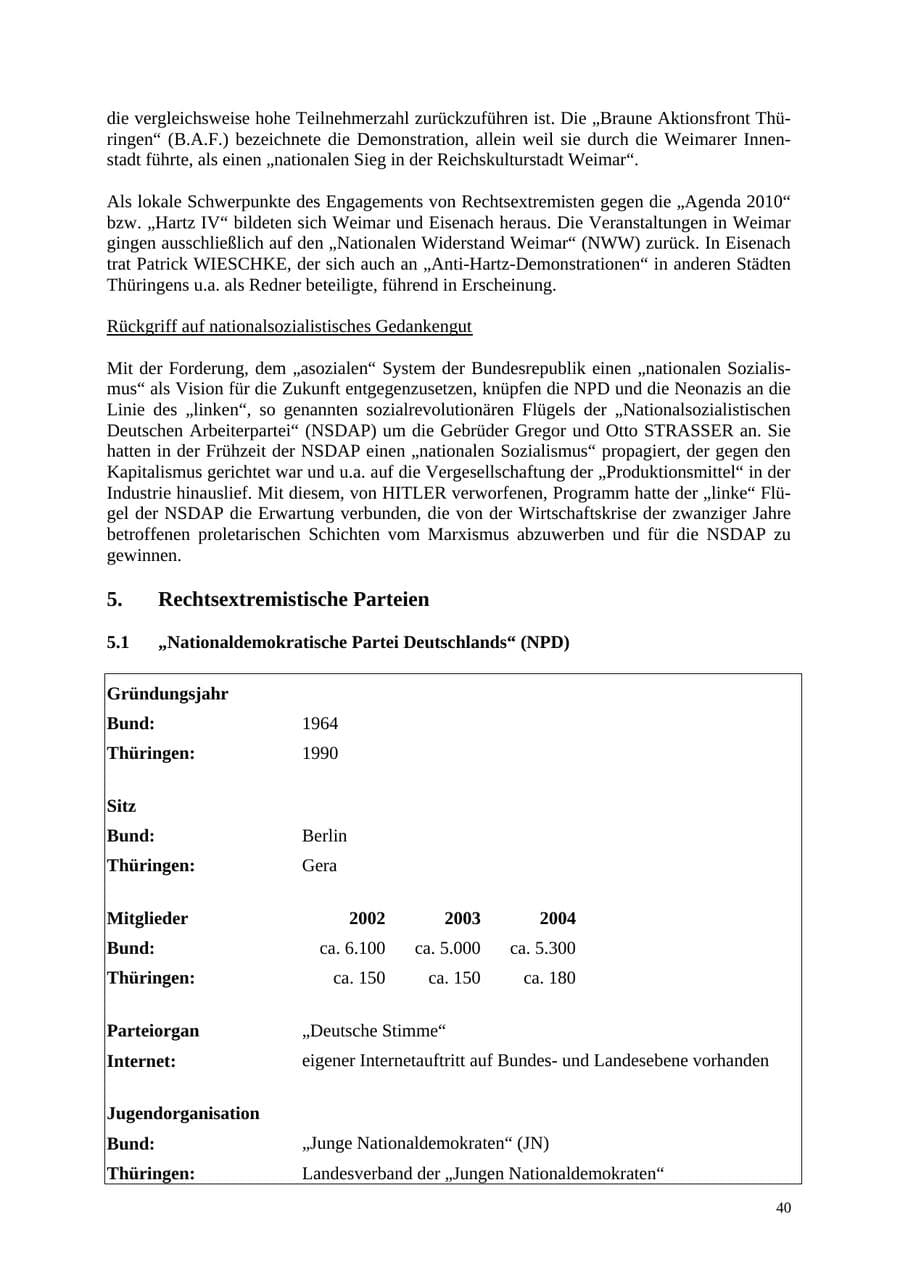 Seite 40 des Verfassungsschutzbericht 2004 Thüringen