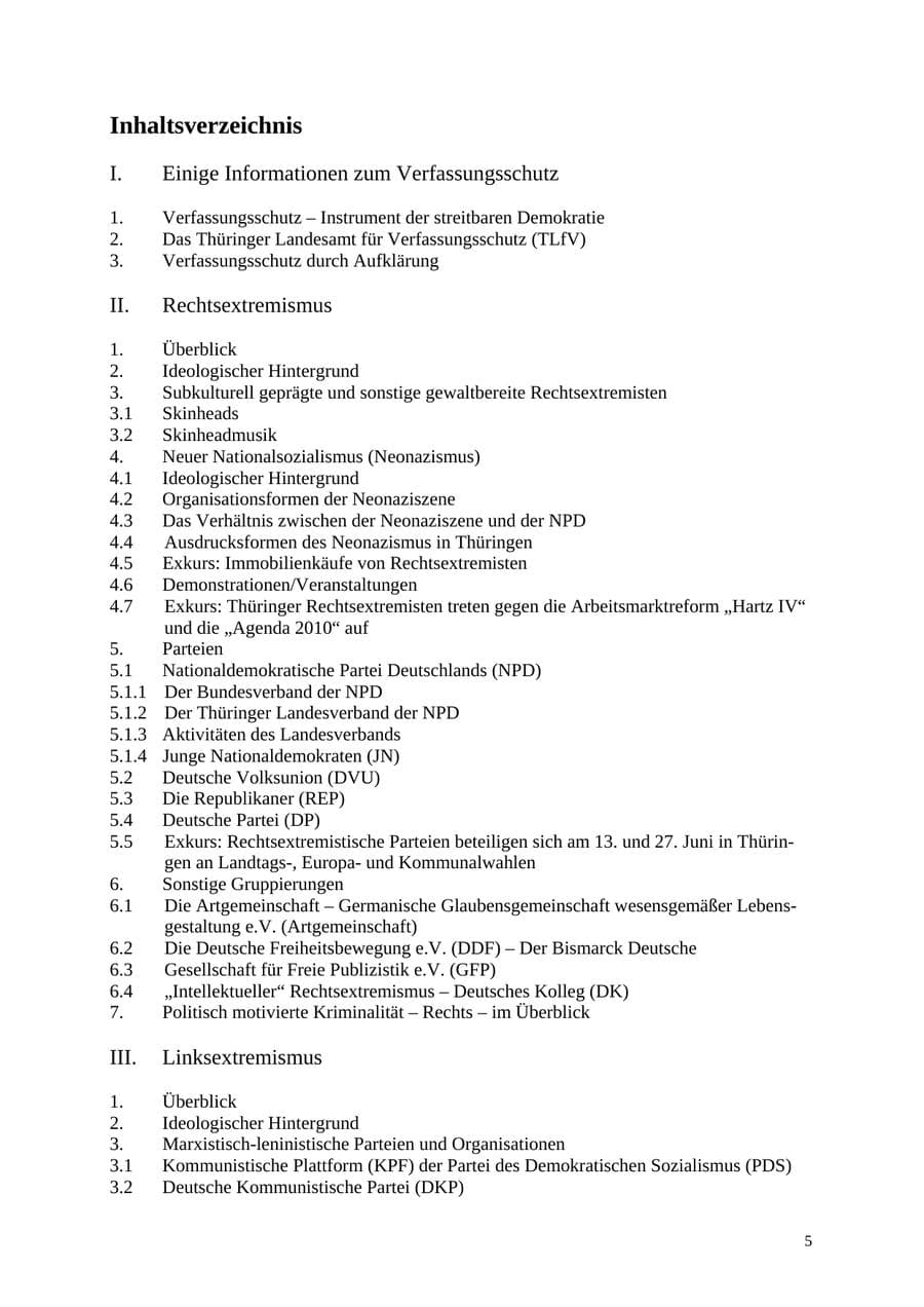 Seite 5 des Verfassungsschutzbericht 2004 Thüringen