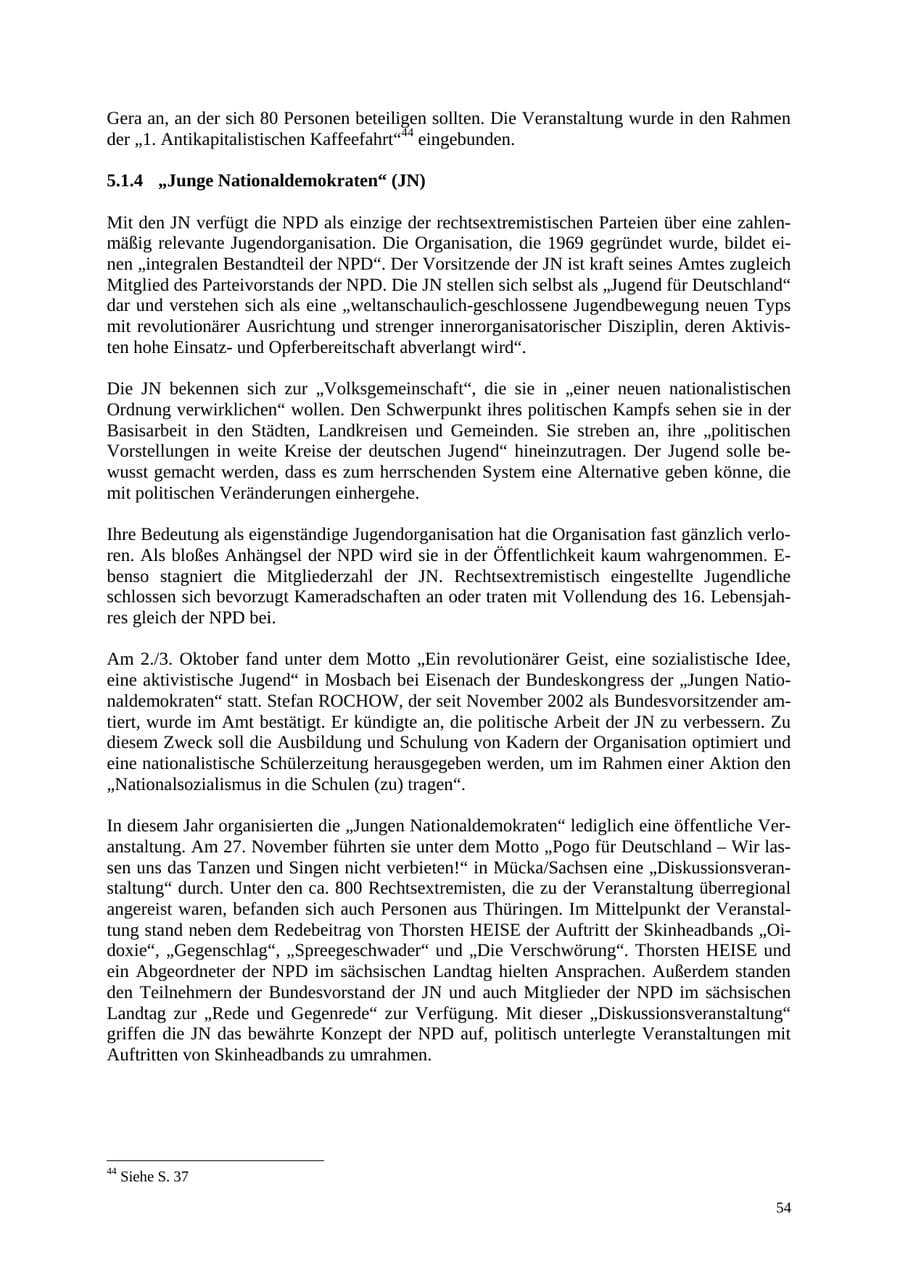 Seite 54 des Verfassungsschutzbericht 2004 Thüringen