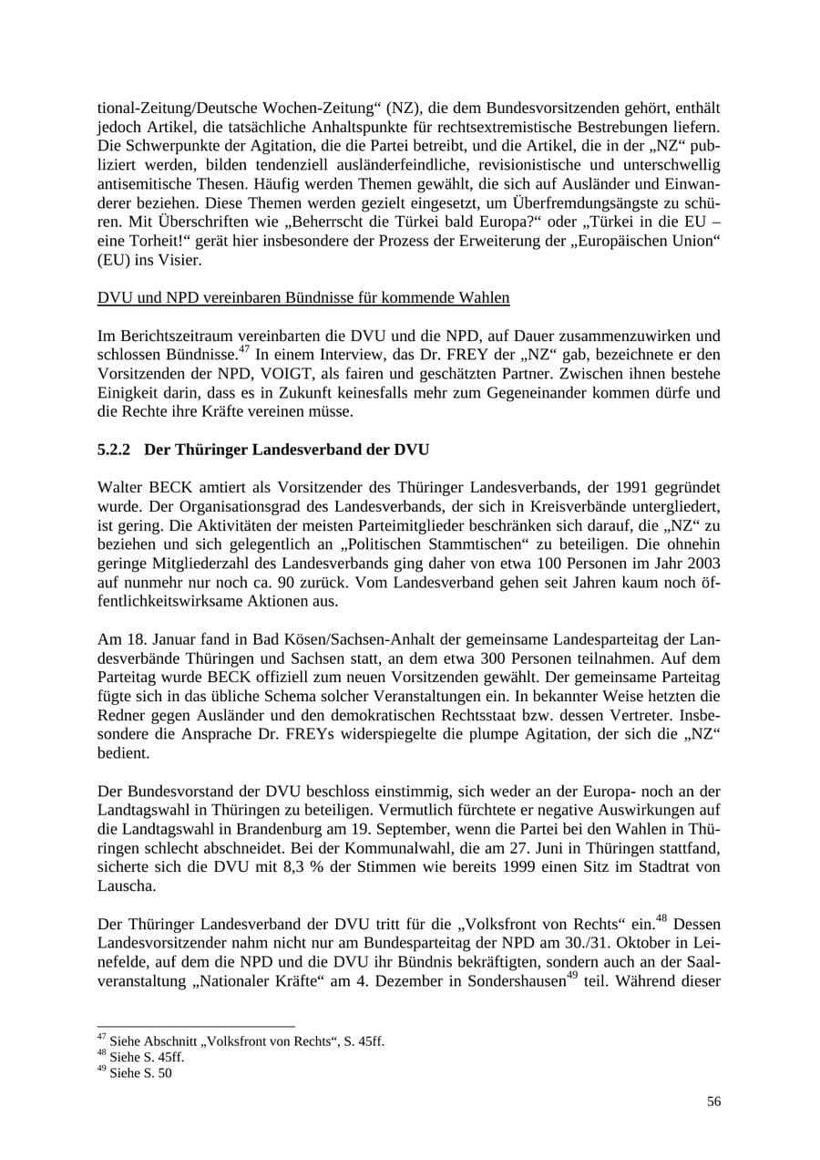 Seite 56 des Verfassungsschutzbericht 2004 Thüringen