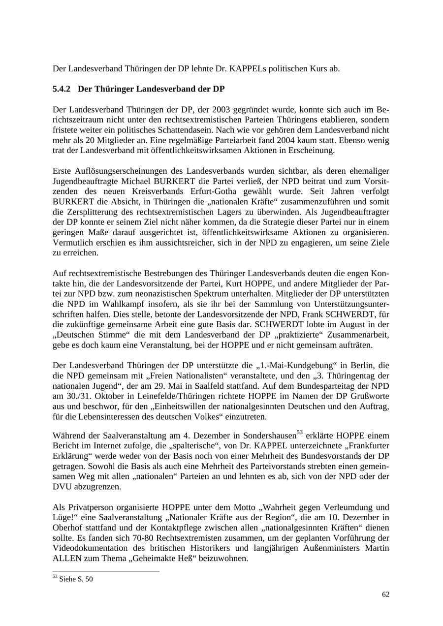 Seite 62 des Verfassungsschutzbericht 2004 Thüringen