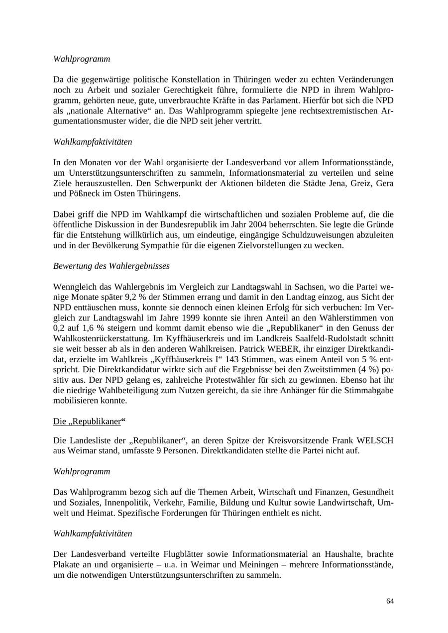 Seite 64 des Verfassungsschutzbericht 2004 Thüringen