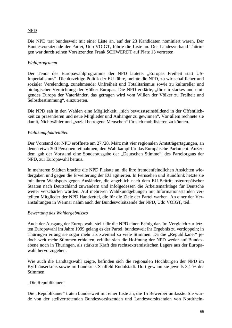 Seite 66 des Verfassungsschutzbericht 2004 Thüringen