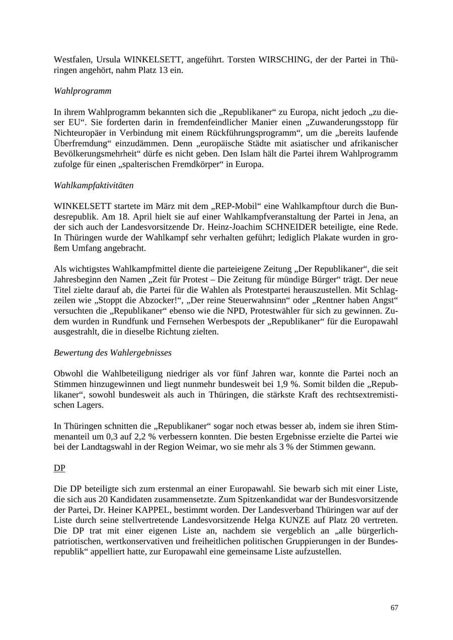 Seite 67 des Verfassungsschutzbericht 2004 Thüringen