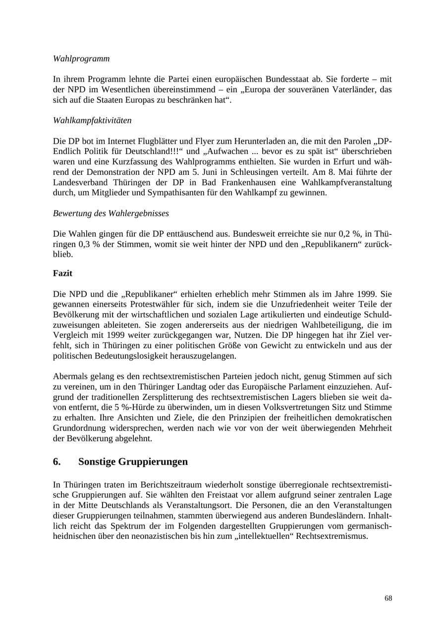 Seite 68 des Verfassungsschutzbericht 2004 Thüringen
