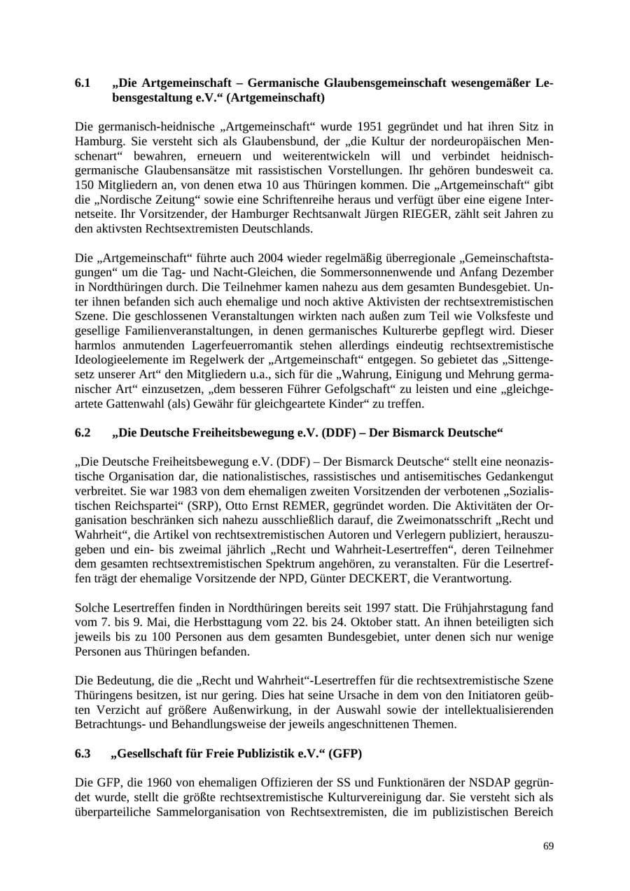 Seite 69 des Verfassungsschutzbericht 2004 Thüringen