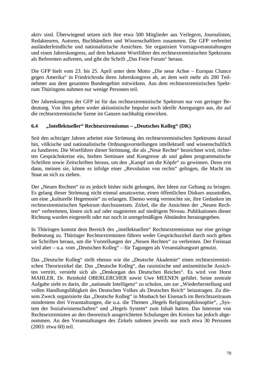 Seite 70 des Verfassungsschutzbericht 2004 Thüringen