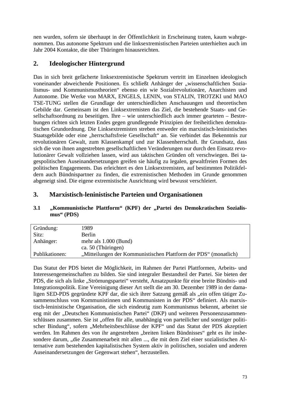 Seite 73 des Verfassungsschutzbericht 2004 Thüringen