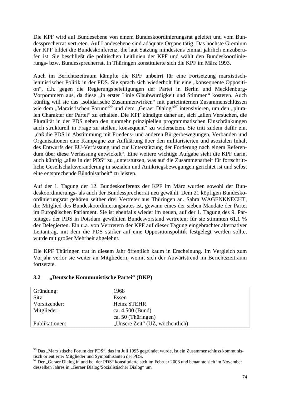 Seite 74 des Verfassungsschutzbericht 2004 Thüringen