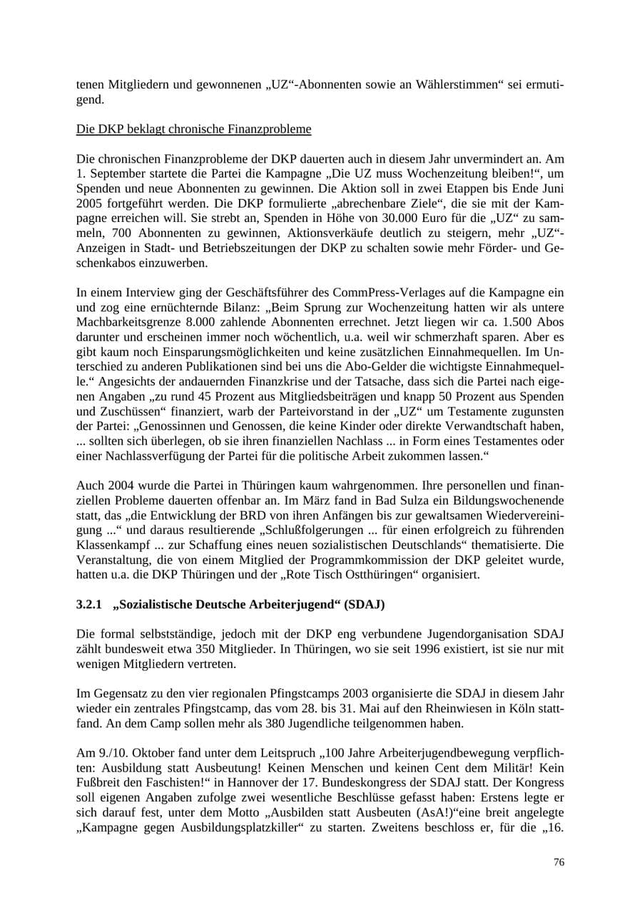 Seite 76 des Verfassungsschutzbericht 2004 Thüringen