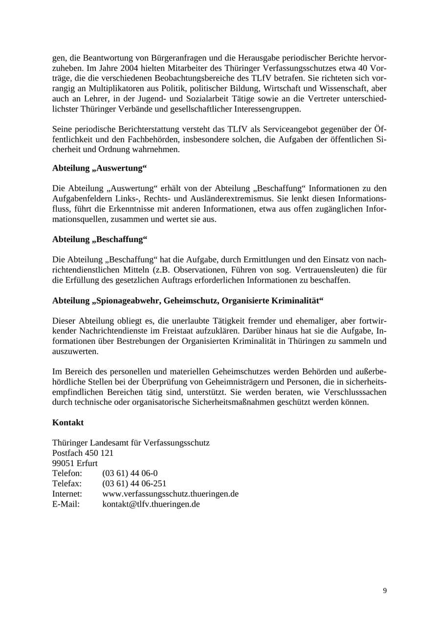 Seite 9 des Verfassungsschutzbericht 2004 Thüringen