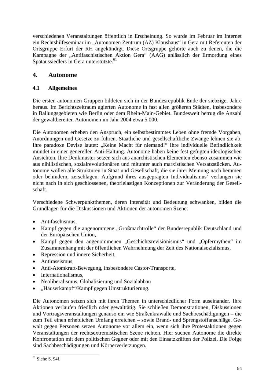 Seite 84 des Verfassungsschutzbericht 2004 Thüringen