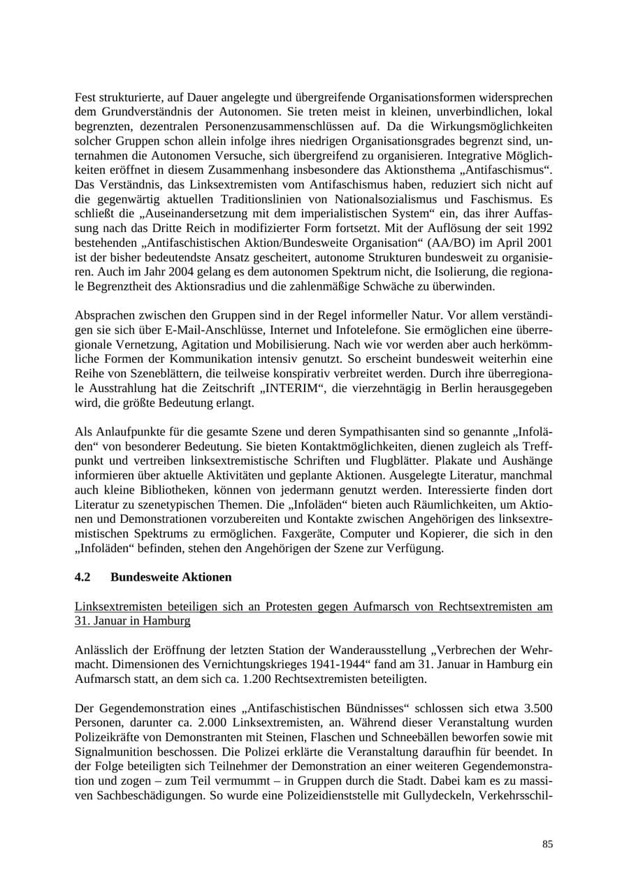 Seite 85 des Verfassungsschutzbericht 2004 Thüringen