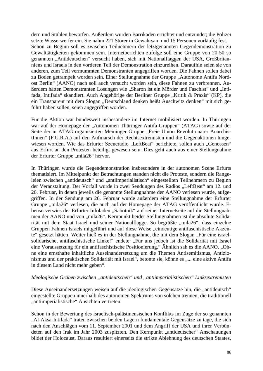 Seite 86 des Verfassungsschutzbericht 2004 Thüringen