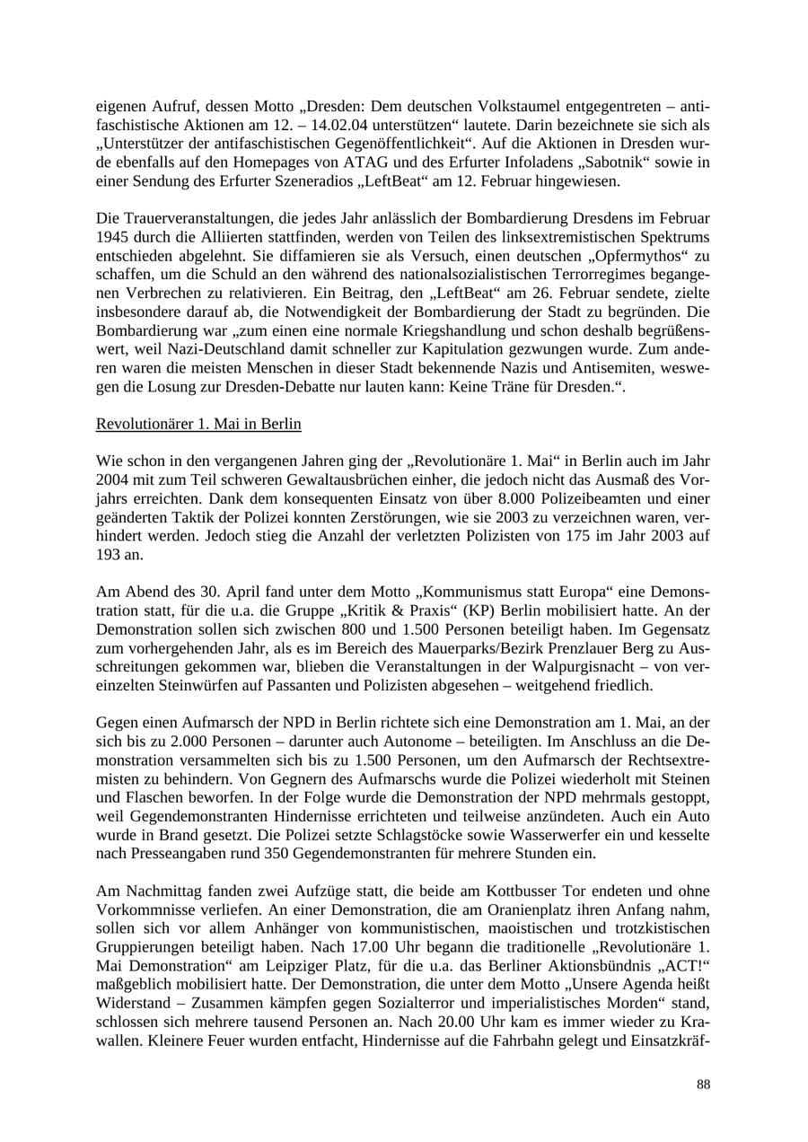 Seite 88 des Verfassungsschutzbericht 2004 Thüringen