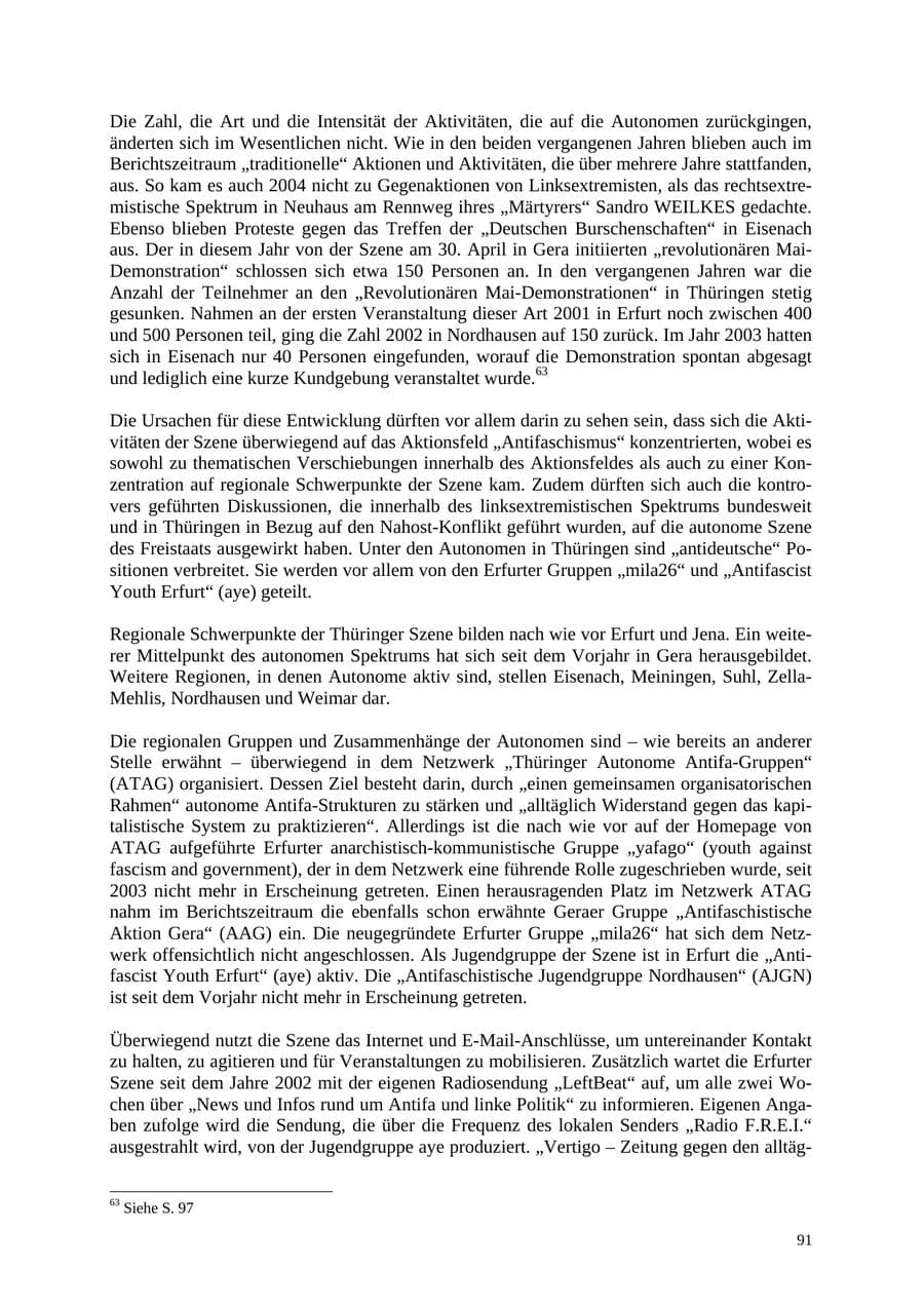 Seite 91 des Verfassungsschutzbericht 2004 Thüringen