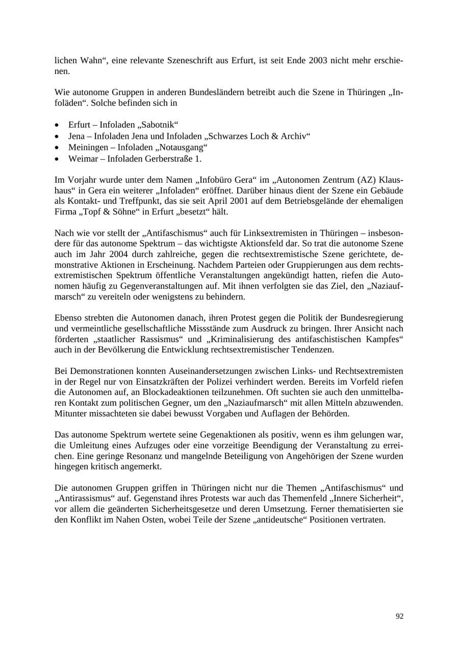 Seite 92 des Verfassungsschutzbericht 2004 Thüringen