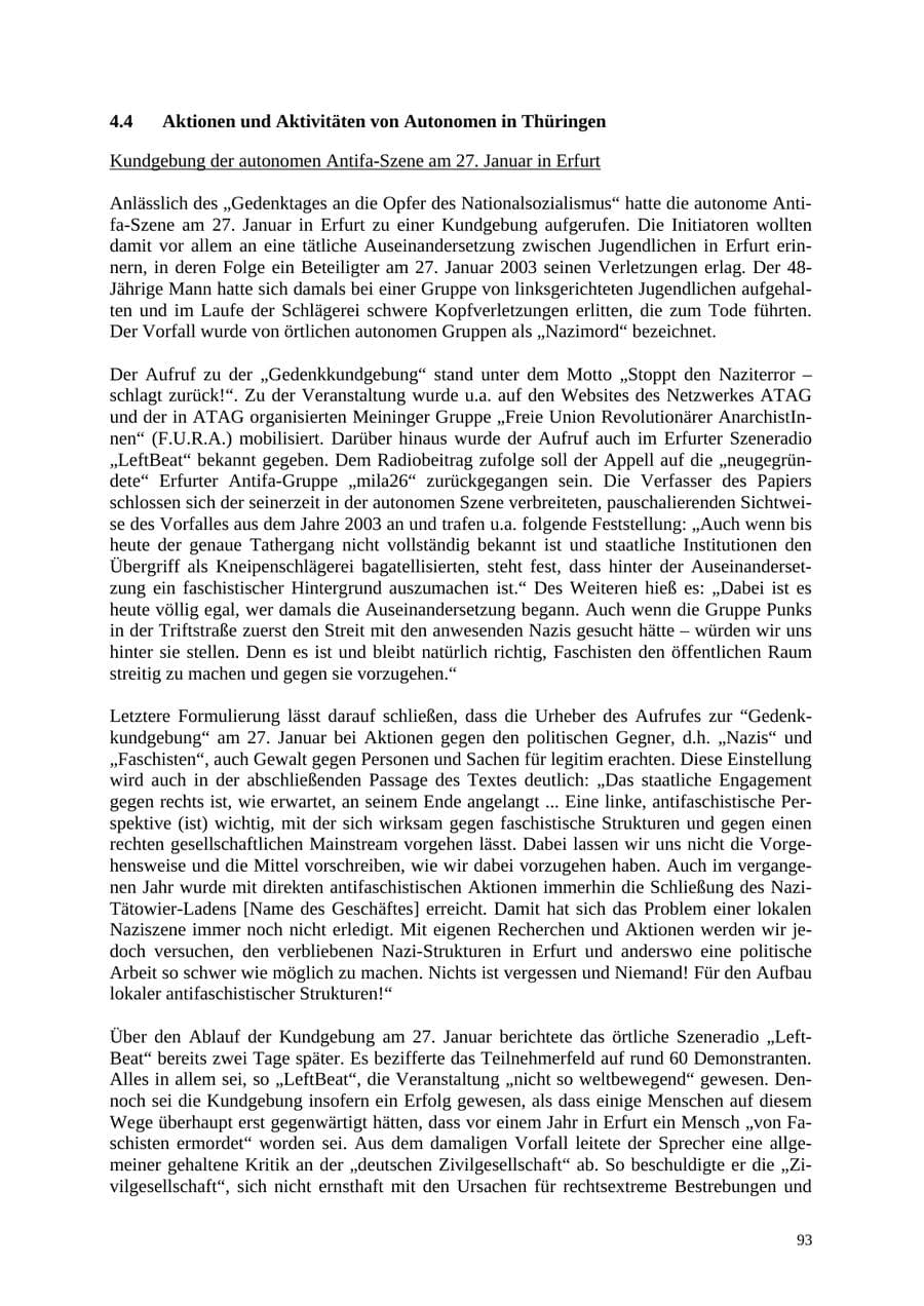 Seite 93 des Verfassungsschutzbericht 2004 Thüringen