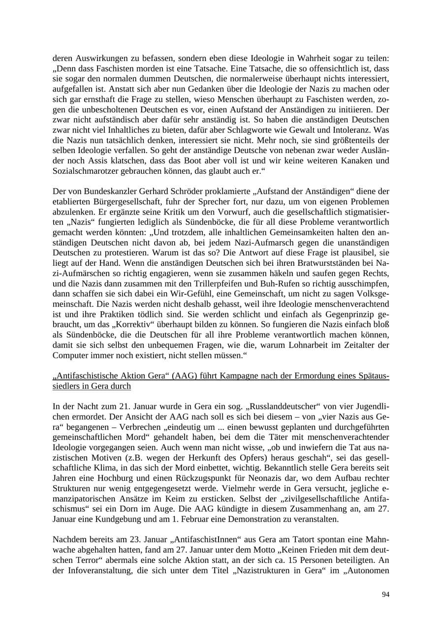 Seite 94 des Verfassungsschutzbericht 2004 Thüringen