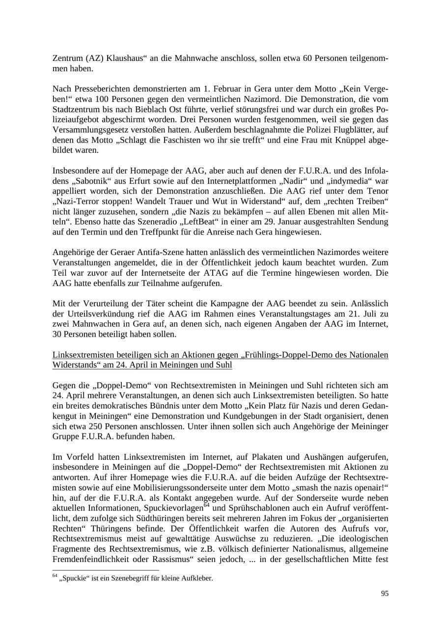Seite 95 des Verfassungsschutzbericht 2004 Thüringen