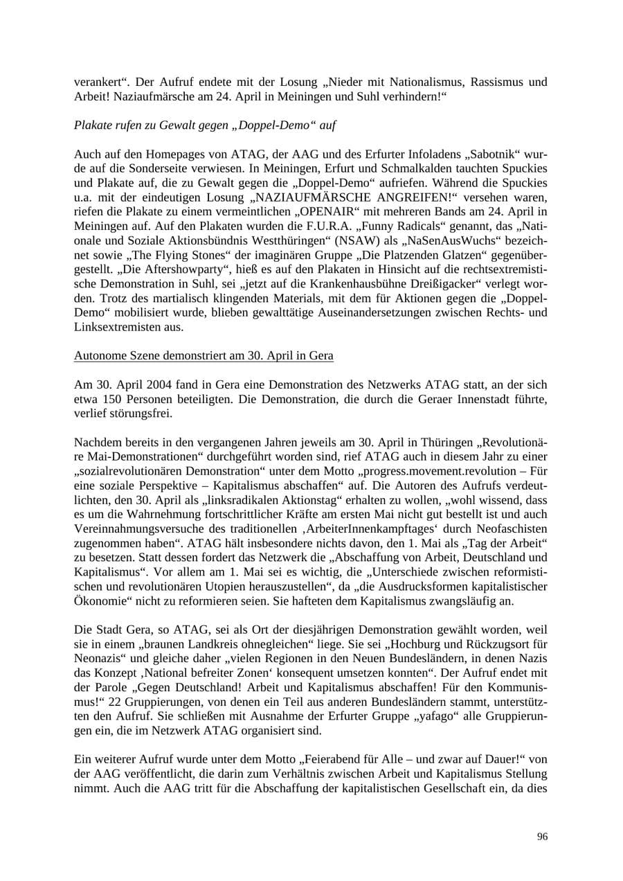 Seite 96 des Verfassungsschutzbericht 2004 Thüringen