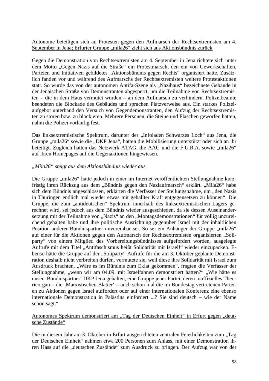 Seite 98 des Verfassungsschutzbericht 2004 Thüringen