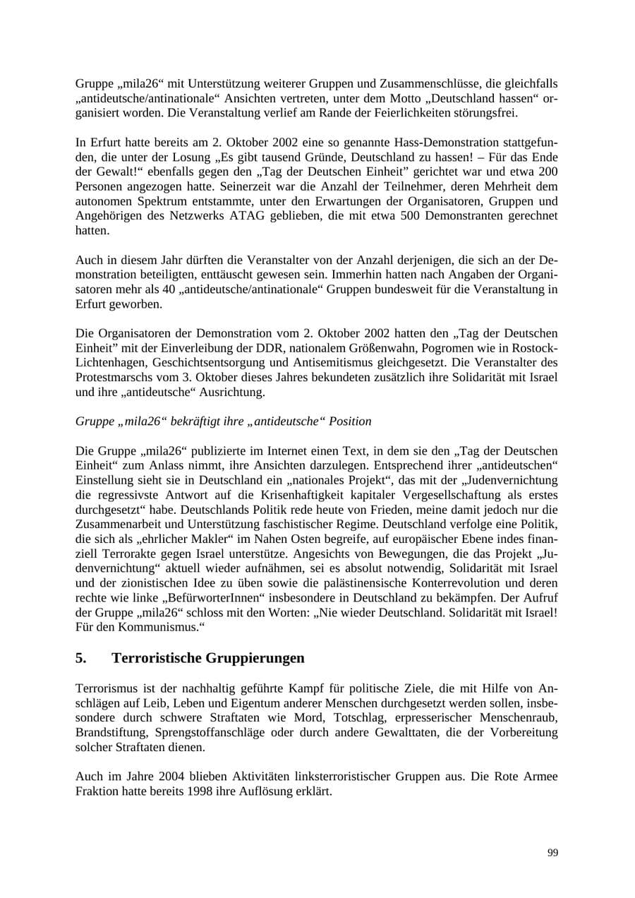 Seite 99 des Verfassungsschutzbericht 2004 Thüringen