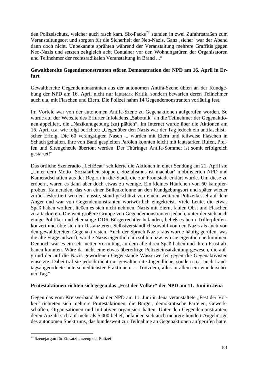 Seite 102 des Verfassungsschutzbericht 2005 Thüringen