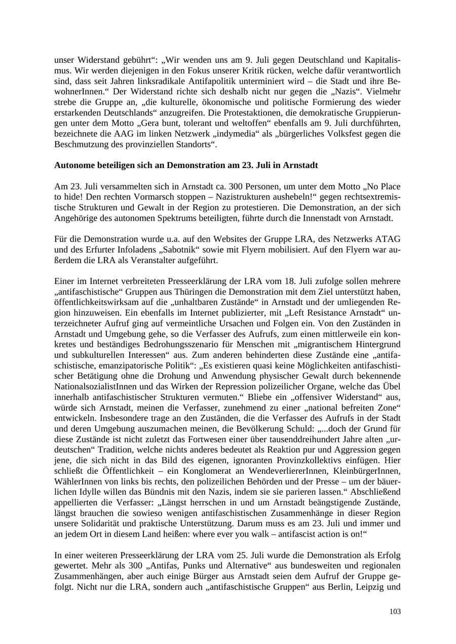 Seite 104 des Verfassungsschutzbericht 2005 Thüringen