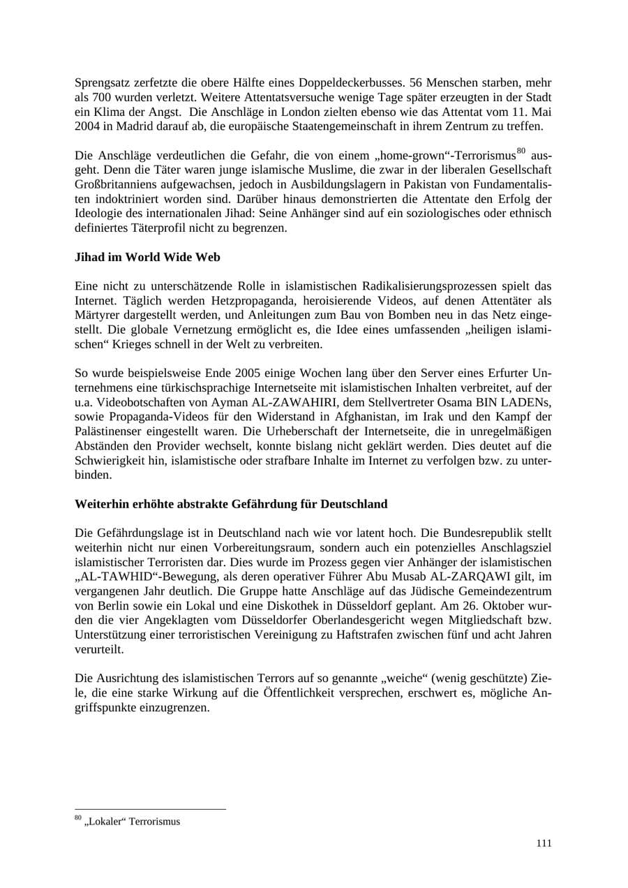 Seite 112 des Verfassungsschutzbericht 2005 Thüringen