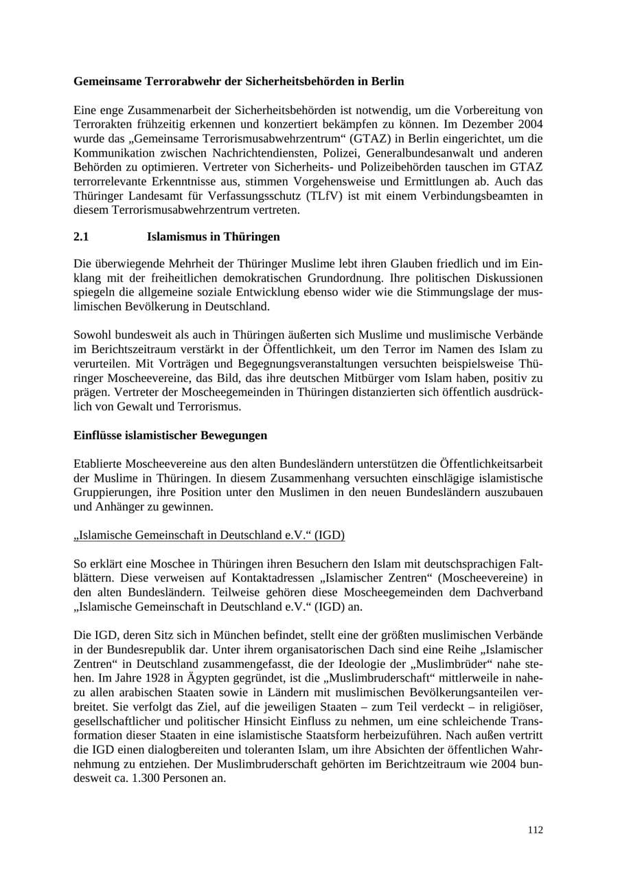 Seite 113 des Verfassungsschutzbericht 2005 Thüringen