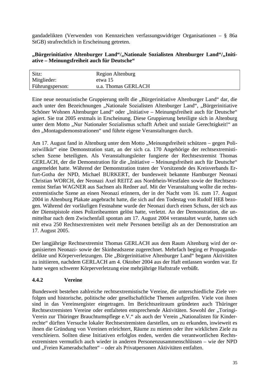 Seite 36 des Verfassungsschutzbericht 2005 Thüringen