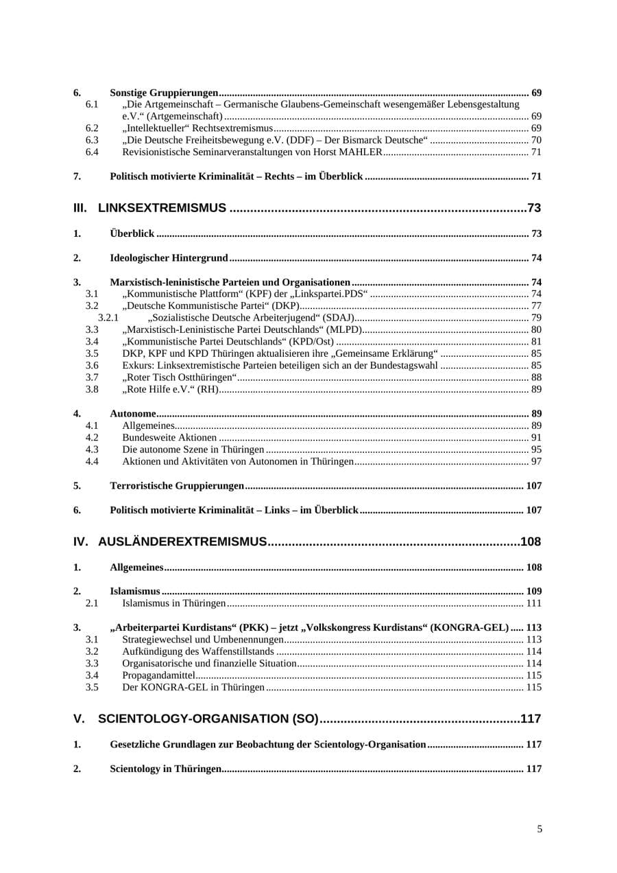Seite 6 des Verfassungsschutzbericht 2005 Thüringen