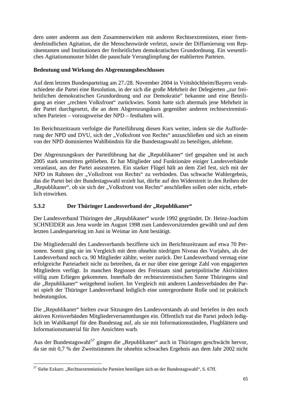 Seite 66 des Verfassungsschutzbericht 2005 Thüringen