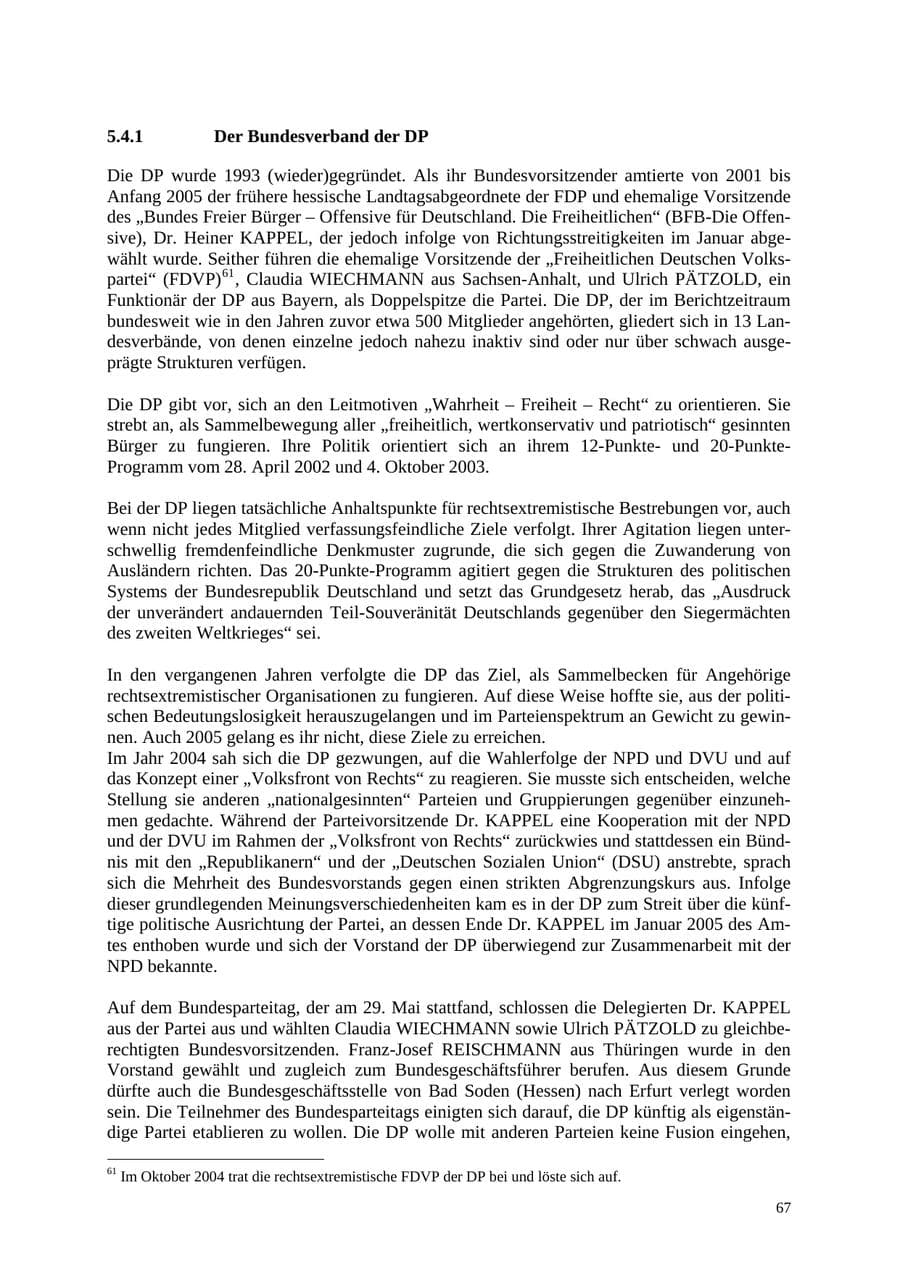 Seite 68 des Verfassungsschutzbericht 2005 Thüringen