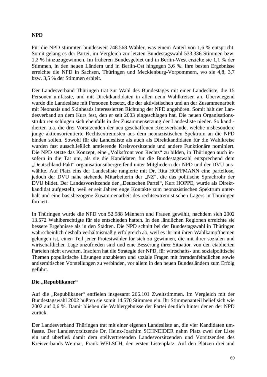 Seite 70 des Verfassungsschutzbericht 2005 Thüringen