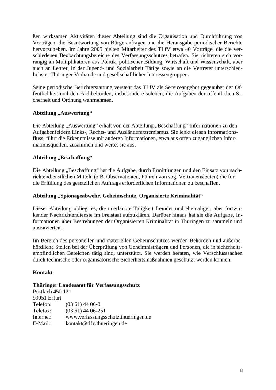 Seite 9 des Verfassungsschutzbericht 2005 Thüringen