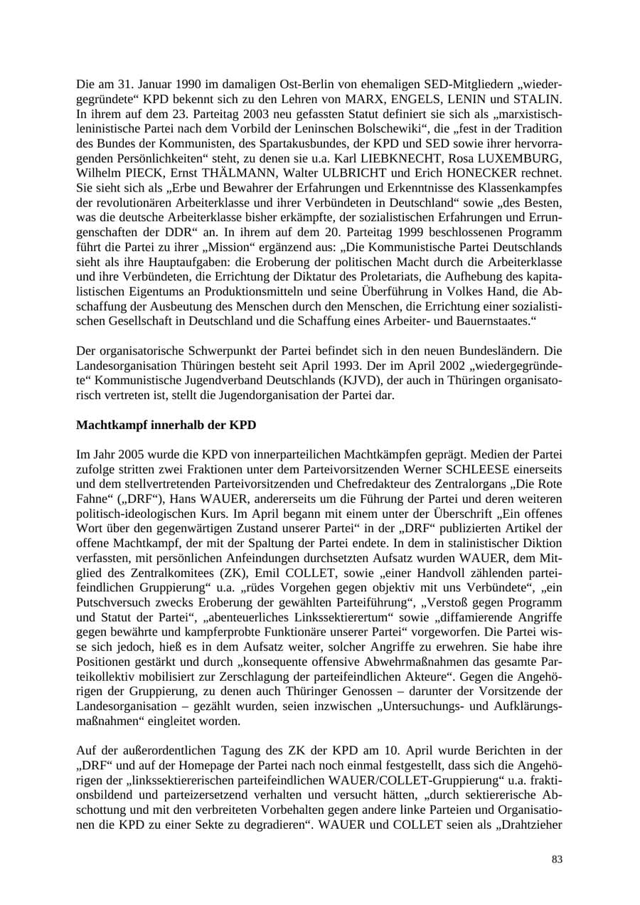 Seite 84 des Verfassungsschutzbericht 2005 Thüringen