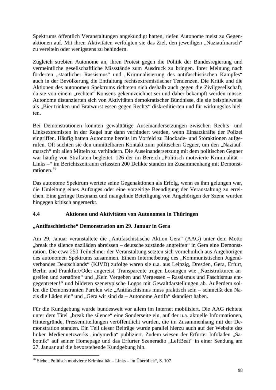 Seite 99 des Verfassungsschutzbericht 2005 Thüringen