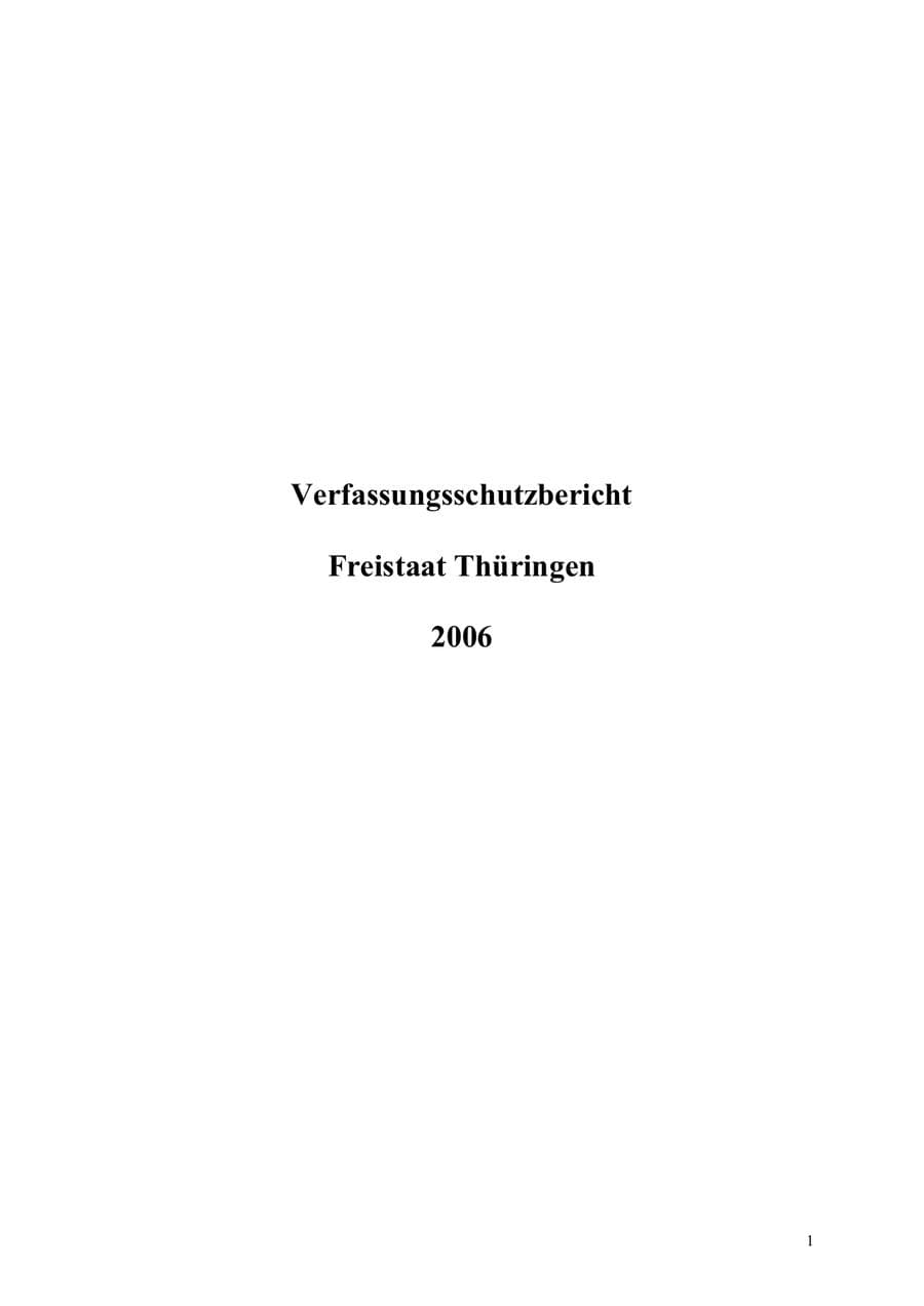 Seite 1 des Verfassungsschutzbericht 2006 Thüringen