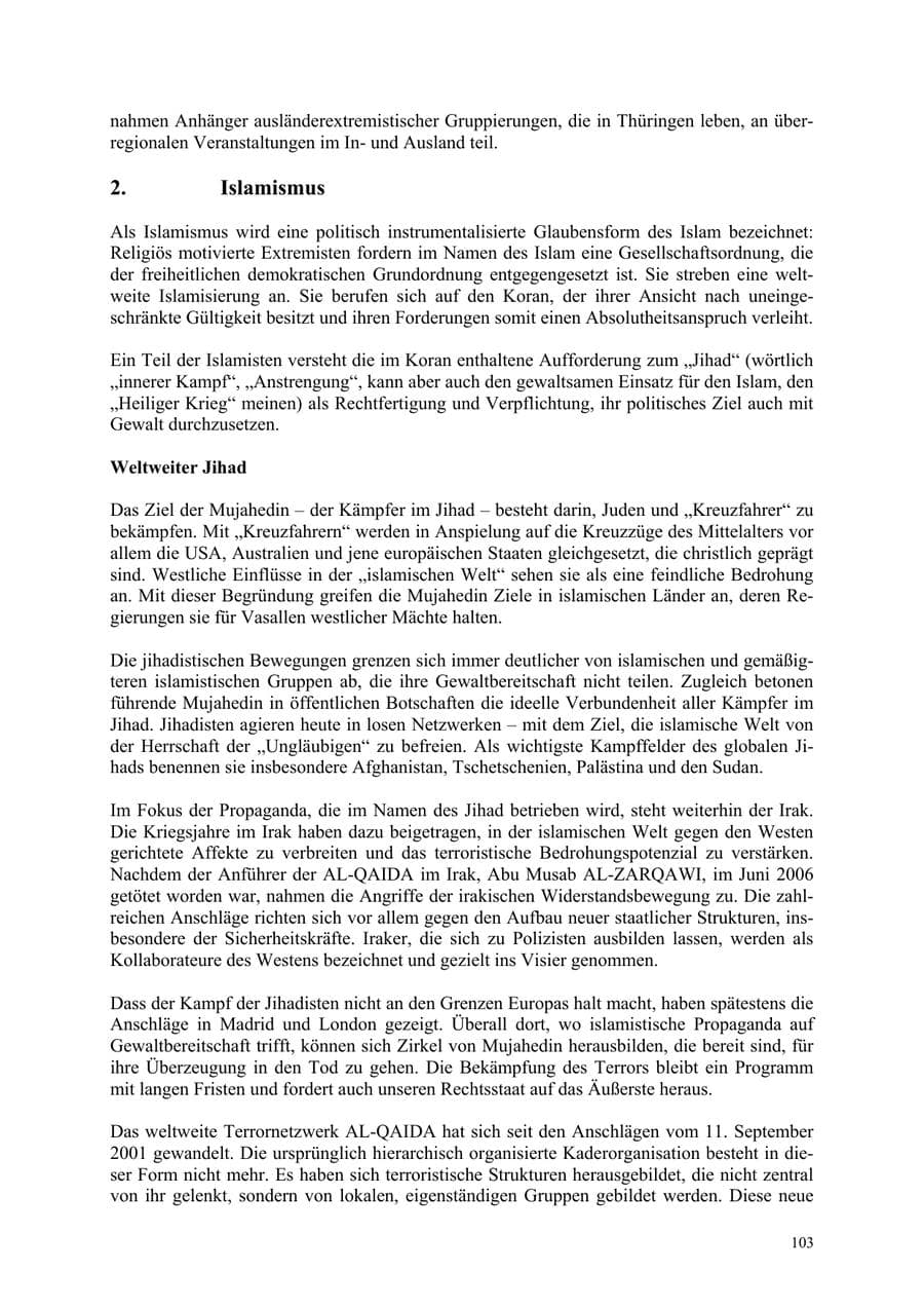 Seite 103 des Verfassungsschutzbericht 2006 Thüringen